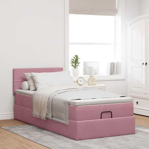 Cadre de lit ottoman avec matelas rose 80x200 cm velours - Photo n°3; ?>