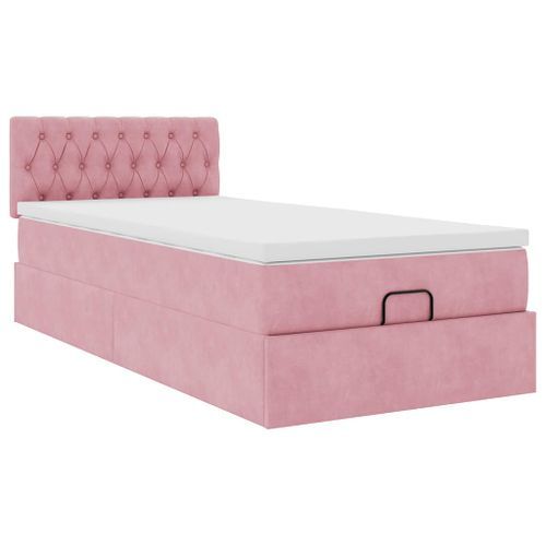 Cadre de lit ottoman avec matelas rose 80x200 cm velours - Photo n°2; ?>