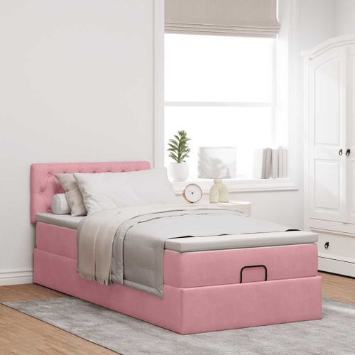 Cadre de lit ottoman avec matelas rose 80x200 cm velours - Photo n°3; ?>