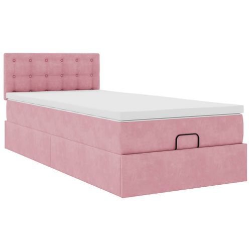 Cadre de lit ottoman avec matelas rose 80x200 cm velours - Photo n°2; ?>