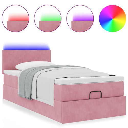 Cadre de lit ottoman avec matelas rose 80x200 cm velours - Photo n°2; ?>