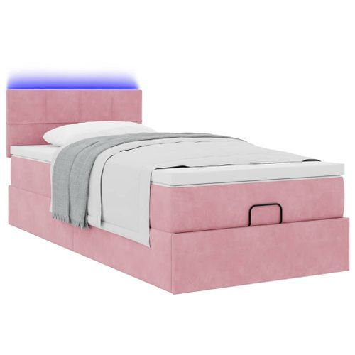 Cadre de lit ottoman avec matelas rose 80x200 cm velours - Photo n°3; ?>