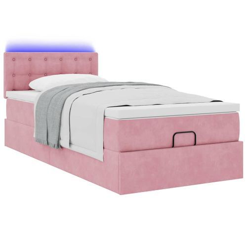 Cadre de lit ottoman avec matelas rose 80x200 cm velours - Photo n°3; ?>