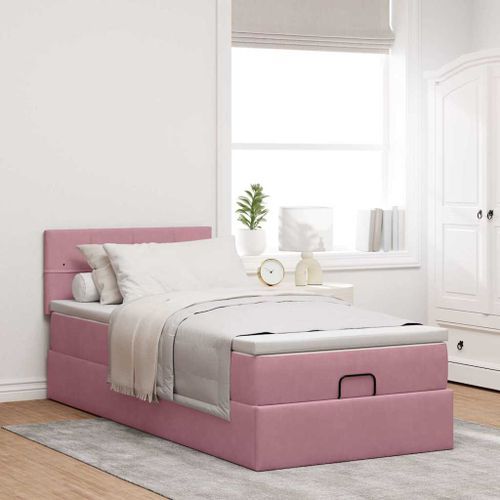 Cadre de lit ottoman avec matelas rose 90x190 cm velours - Photo n°3; ?>