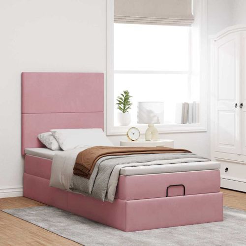 Cadre de lit ottoman avec matelas rose 90x190 cm velours - Photo n°3; ?>