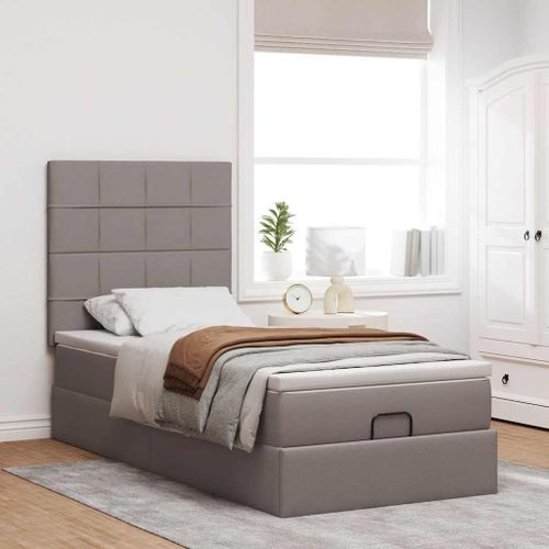 Cadre de lit ottoman avec matelas taupe 100x200 cm tissu - Photo n°3; ?>