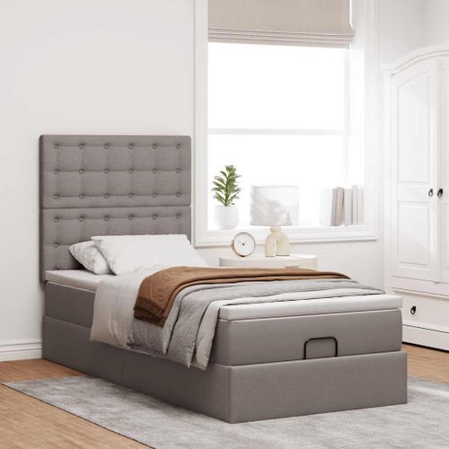 Cadre de lit ottoman avec matelas taupe 100x200 cm tissu - Photo n°3; ?>