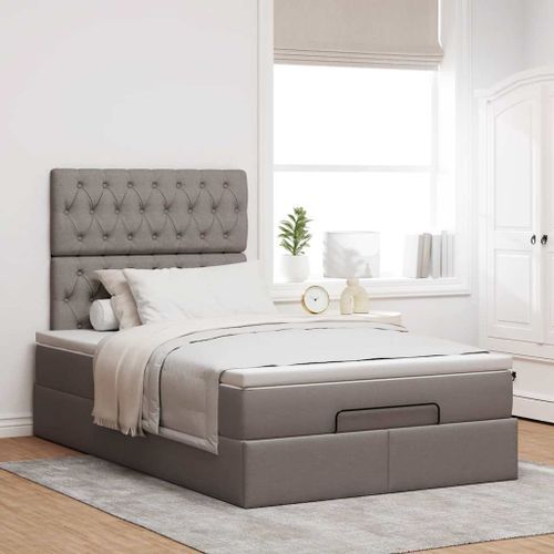 Cadre de lit ottoman avec matelas taupe 120x200 cm tissu - Photo n°3; ?>