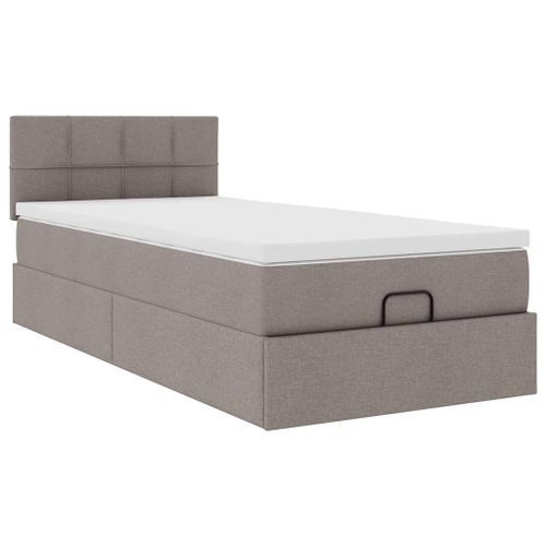 Cadre de lit ottoman avec matelas taupe 90x200 cm tissu - Photo n°2; ?>