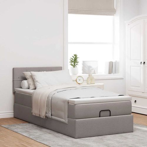 Cadre de lit ottoman avec matelas taupe 90x200 cm tissu - Photo n°3; ?>