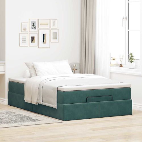 Cadre de lit ottoman avec matelas vert foncé 120x200 cm velours - Photo n°3; ?>