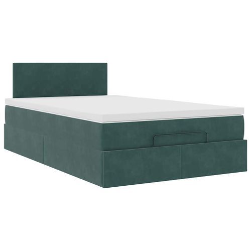 Cadre de lit ottoman avec matelas vert foncé 120x200 cm velours - Photo n°2; ?>