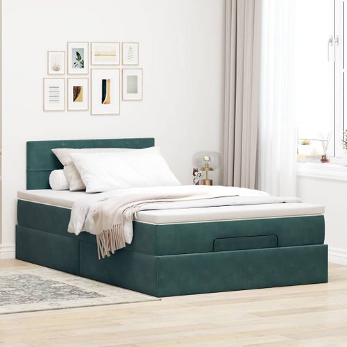 Cadre de lit ottoman avec matelas vert foncé 120x200 cm velours - Photo n°3; ?>