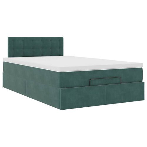 Cadre de lit ottoman avec matelas vert foncé 120x200 cm velours - Photo n°2; ?>