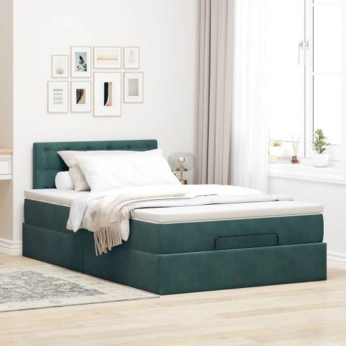 Cadre de lit ottoman avec matelas vert foncé 120x200 cm velours - Photo n°3; ?>