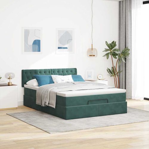 Cadre de lit ottoman avec matelas vert foncé 140x200 cm velours - Photo n°3; ?>