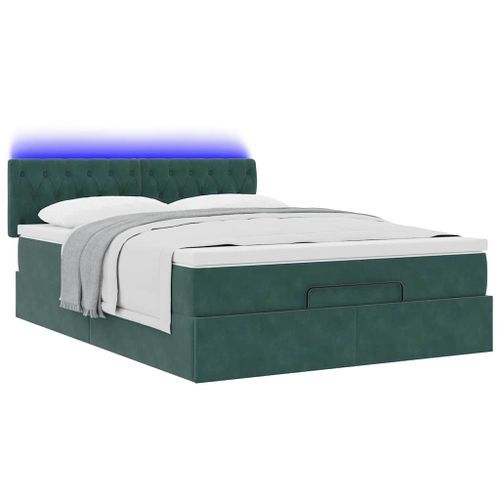 Cadre de lit ottoman avec matelas vert foncé 140x200 cm velours - Photo n°3; ?>