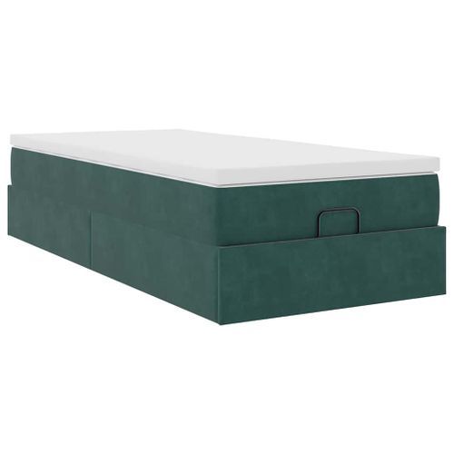 Cadre de lit ottoman avec matelas vert foncé 80x200 cm velours - Photo n°2; ?>