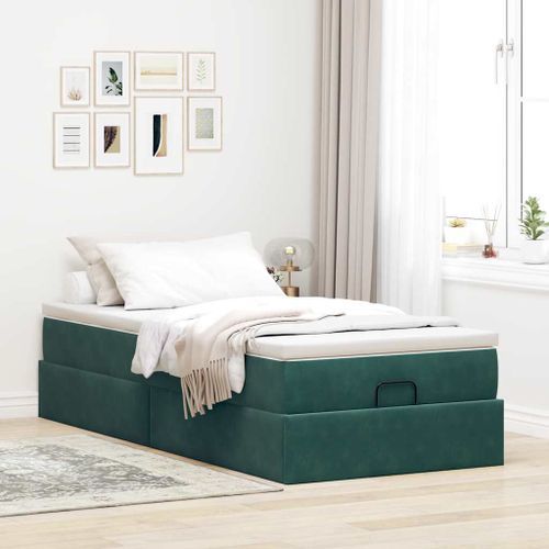 Cadre de lit ottoman avec matelas vert foncé 80x200 cm velours - Photo n°3; ?>