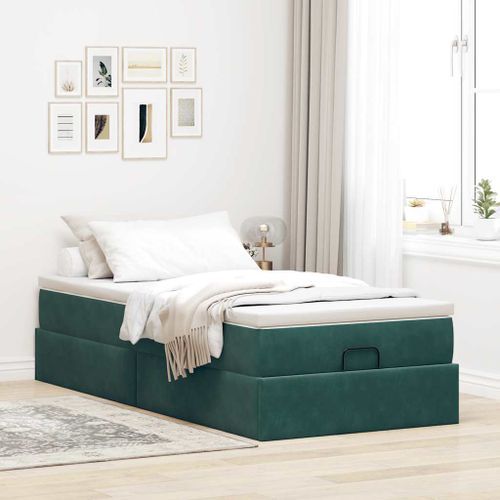 Cadre de lit ottoman avec matelas vert foncé 90x200 cm velours - Photo n°3; ?>