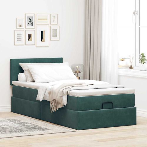 Cadre de lit ottoman avec matelas vert foncé 90x200 cm velours - Photo n°3; ?>