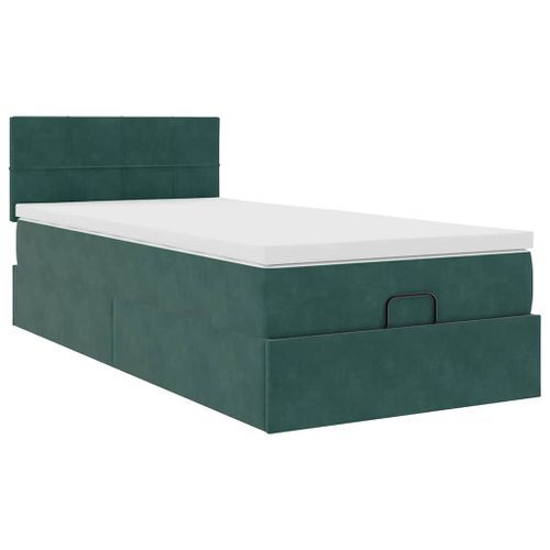 Cadre de lit ottoman avec matelas vert foncé 90x200 cm velours - Photo n°2; ?>