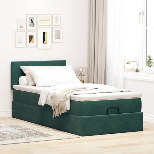 Cadre de lit ottoman avec matelas vert foncé 90x200 cm velours - Photo n°3; ?>