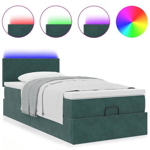 Cadre de lit ottoman avec matelas vert foncé 90x200 cm velours - Photo n°2; ?>