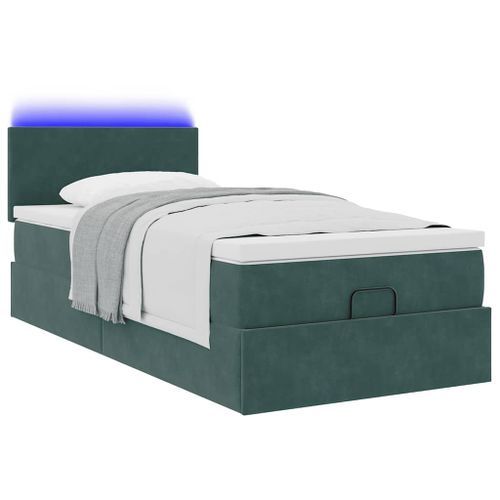 Cadre de lit ottoman avec matelas vert foncé 90x200 cm velours - Photo n°3; ?>