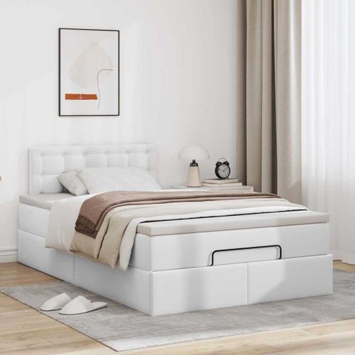 Cadre de lit ottoman et matelas blanc pur 120x200 cm similicuir - Photo n°3; ?>