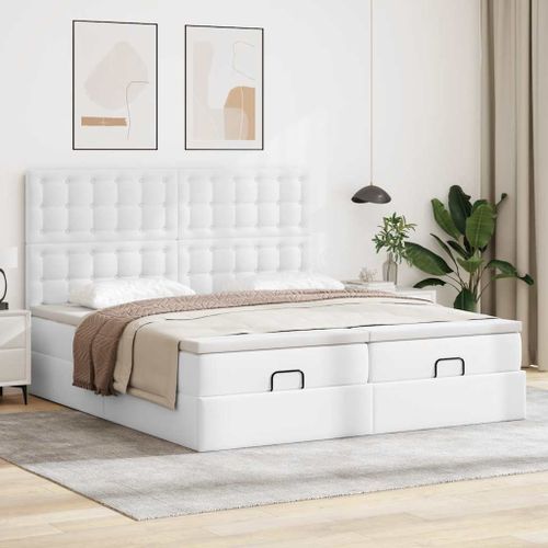 Cadre de lit ottoman et matelas blanc pur 200x200cm similicuir - Photo n°3; ?>