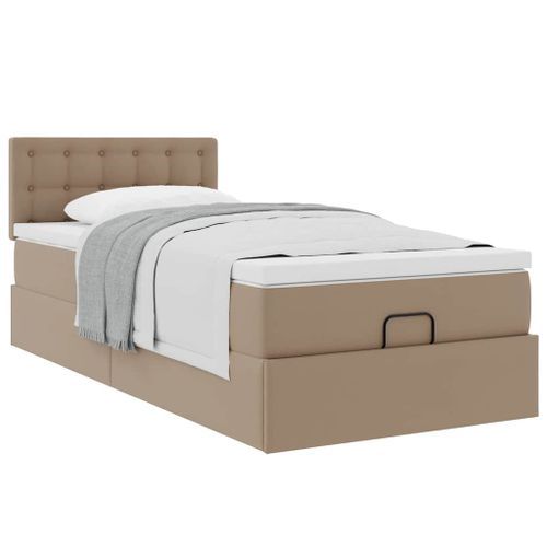 Cadre de lit ottoman et matelas cappuccino 90x200 cm similicuir - Photo n°3; ?>