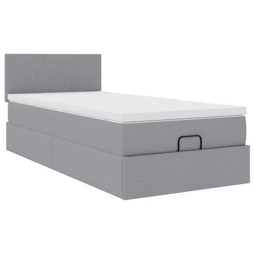 Cadre de lit ottoman et matelas gris clair 100x200 cm tissu - Photo n°2; ?>