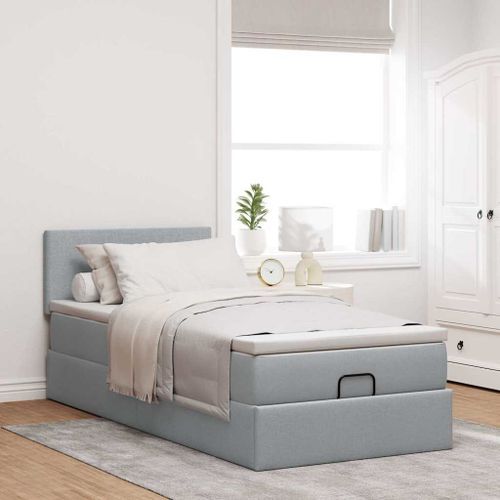 Cadre de lit ottoman et matelas gris clair 100x200 cm tissu - Photo n°3; ?>