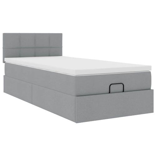 Cadre de lit ottoman et matelas gris clair 100x200 cm tissu - Photo n°2; ?>