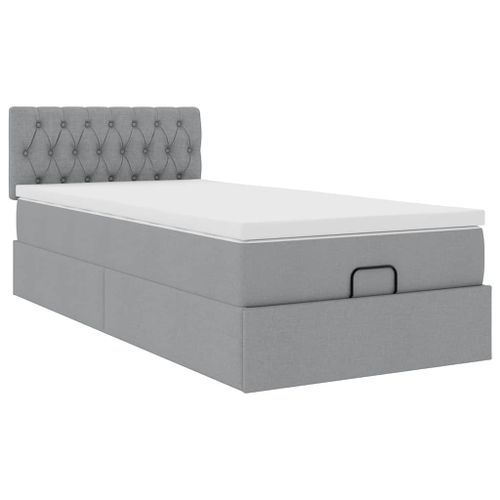 Cadre de lit ottoman et matelas gris clair 100x200 cm tissu - Photo n°2; ?>