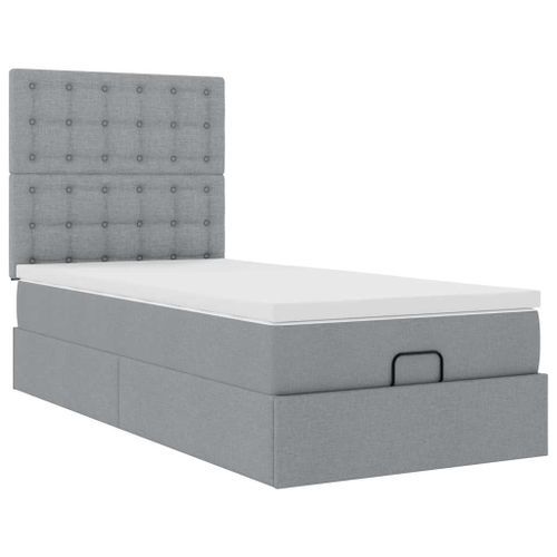 Cadre de lit ottoman et matelas gris clair 100x200 cm tissu - Photo n°2; ?>