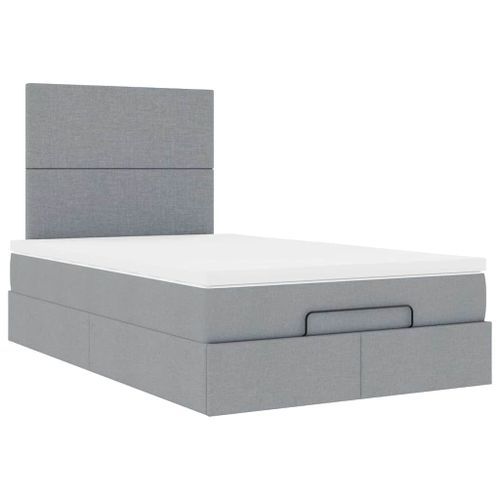 Cadre de lit ottoman et matelas gris clair 120x200 cm tissu - Photo n°2; ?>