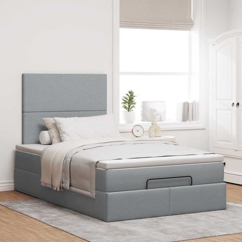 Cadre de lit ottoman et matelas gris clair 120x200 cm tissu - Photo n°3; ?>