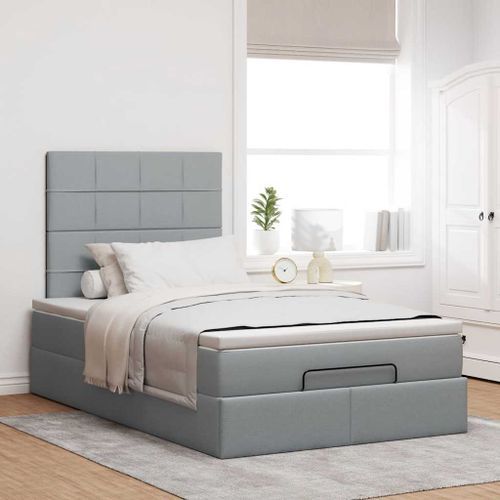 Cadre de lit ottoman et matelas gris clair 120x200 cm tissu - Photo n°3; ?>