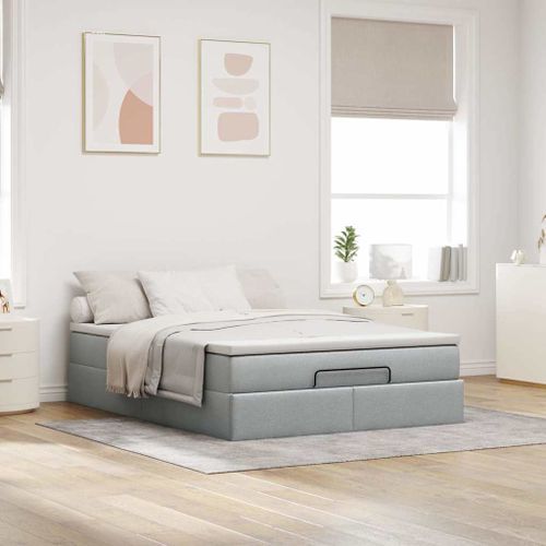 Cadre de lit ottoman et matelas gris clair 140x190 cm tissu - Photo n°3; ?>