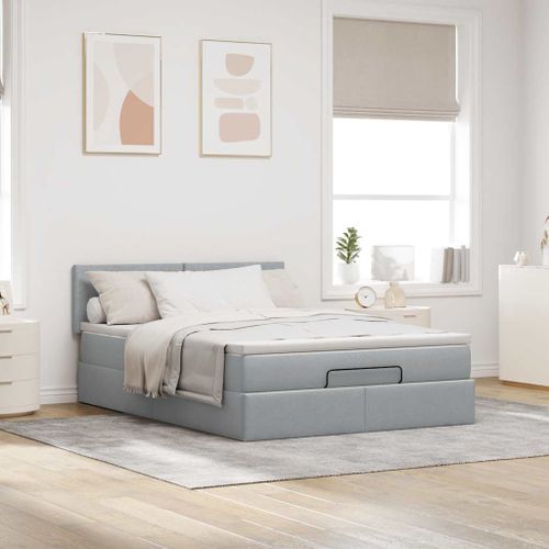 Cadre de lit ottoman et matelas gris clair 140x190 cm tissu - Photo n°3; ?>