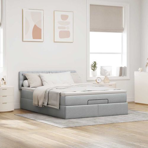 Cadre de lit ottoman et matelas gris clair 140x190 cm tissu - Photo n°3; ?>