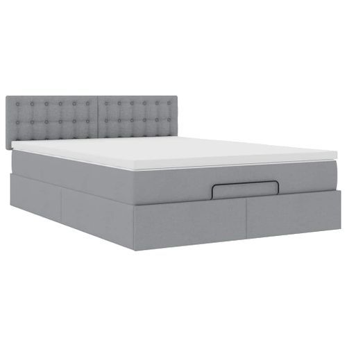 Cadre de lit ottoman et matelas gris clair 140x190 cm tissu - Photo n°2; ?>