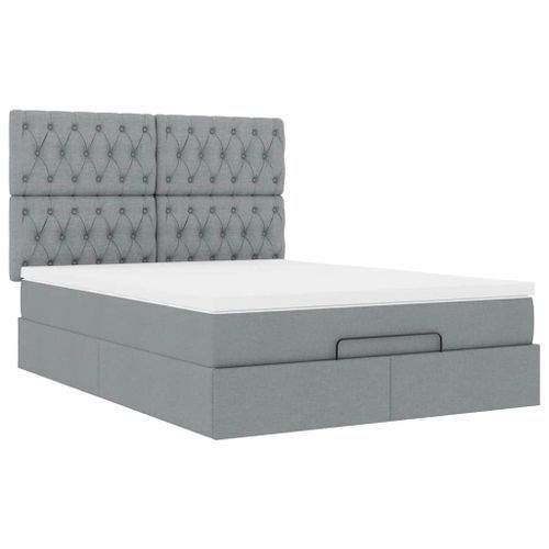 Cadre de lit ottoman et matelas gris clair 140x190 cm tissu - Photo n°2; ?>