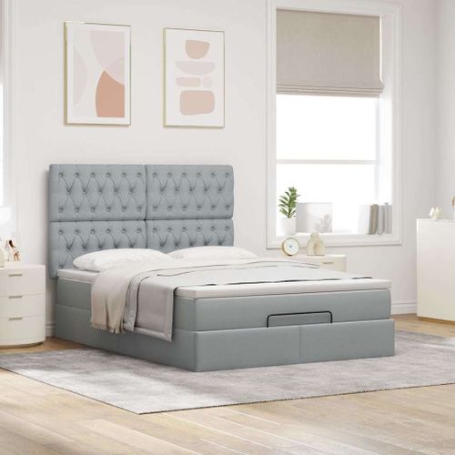 Cadre de lit ottoman et matelas gris clair 140x190 cm tissu - Photo n°3; ?>