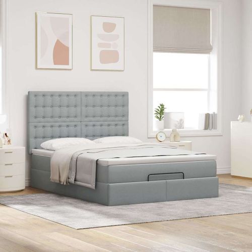 Cadre de lit ottoman et matelas gris clair 140x190 cm tissu - Photo n°3; ?>