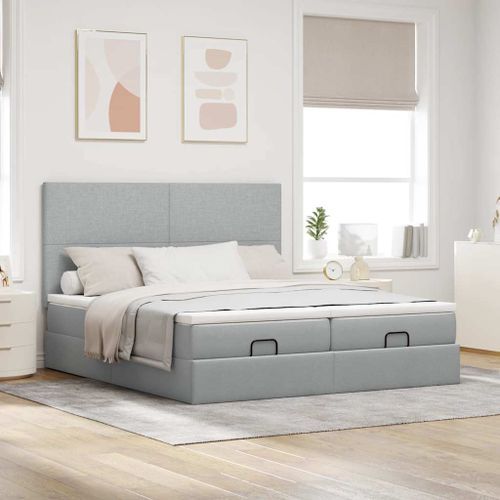 Cadre de lit ottoman et matelas gris clair 160x200cm tissu - Photo n°3; ?>