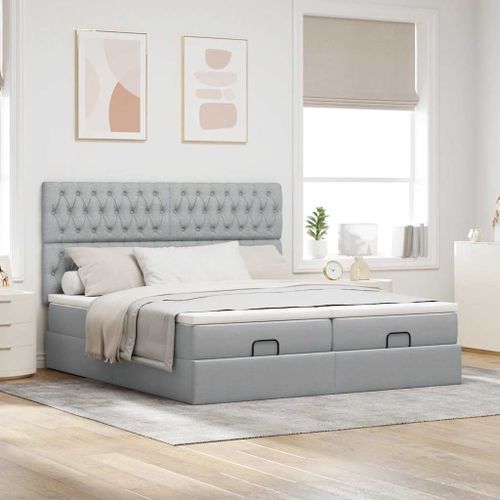 Cadre de lit ottoman et matelas gris clair 180x200cm tissu - Photo n°3; ?>