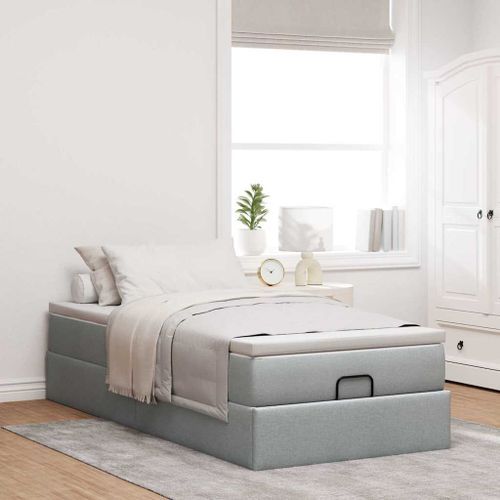 Cadre de lit ottoman et matelas gris clair 90x190 cm tissu - Photo n°3; ?>